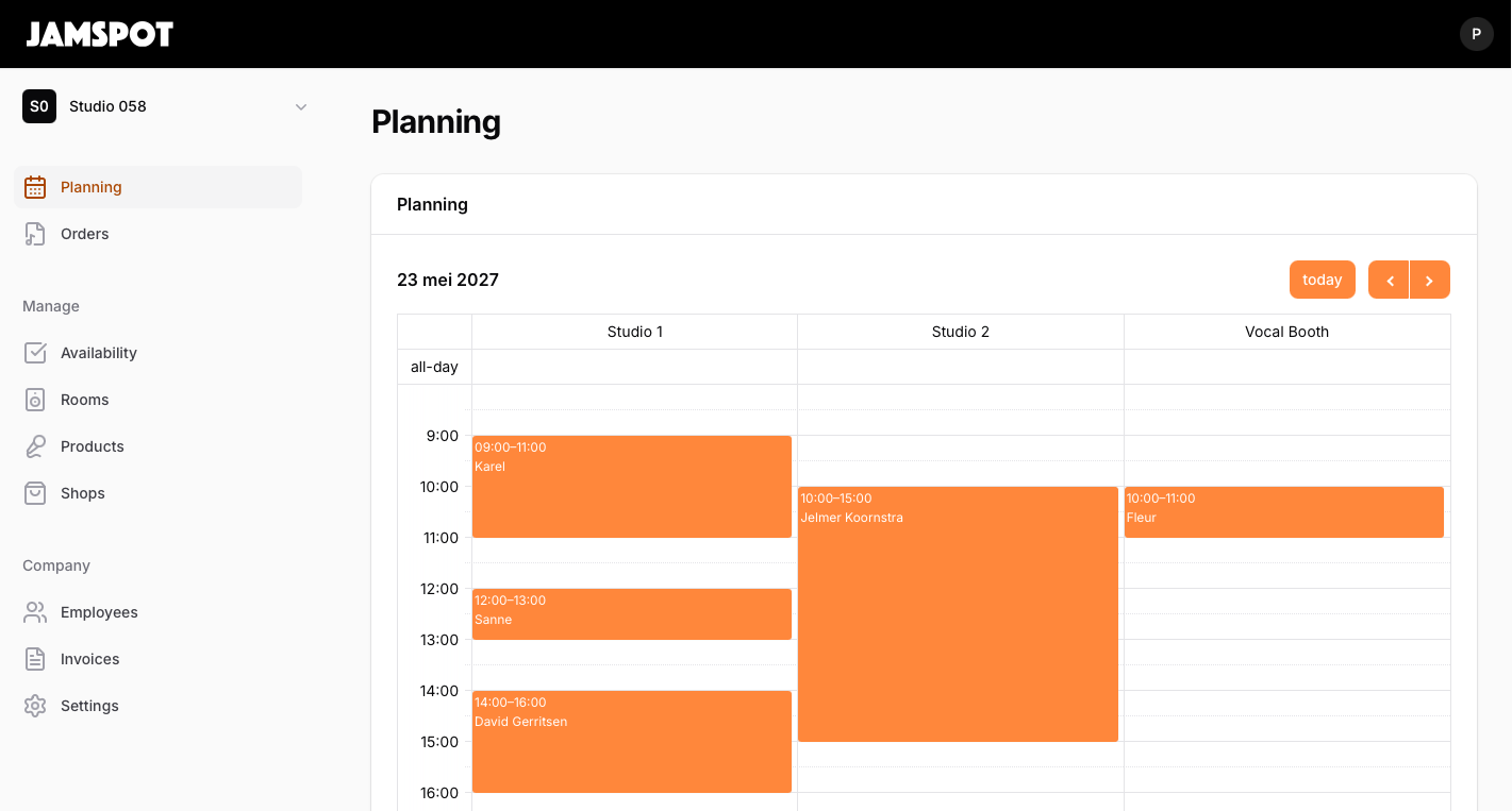 Voorbeeld van het Jamspot dashboard